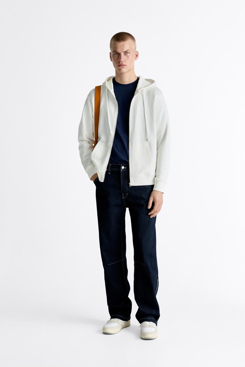 HOODIE WITH ZIP - Oyster White | ZARA Angola