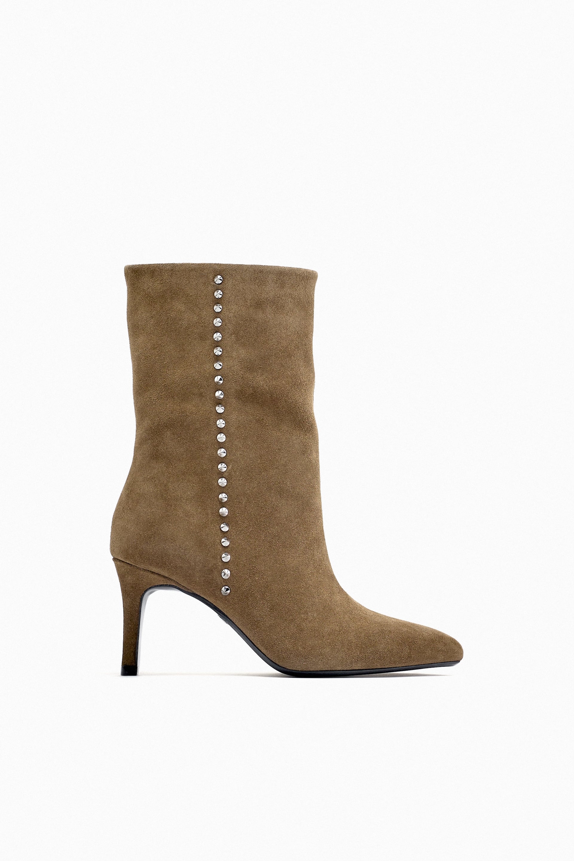 SPLIT SUEDE HEELED ANKLE BOOTS WITH STUDS