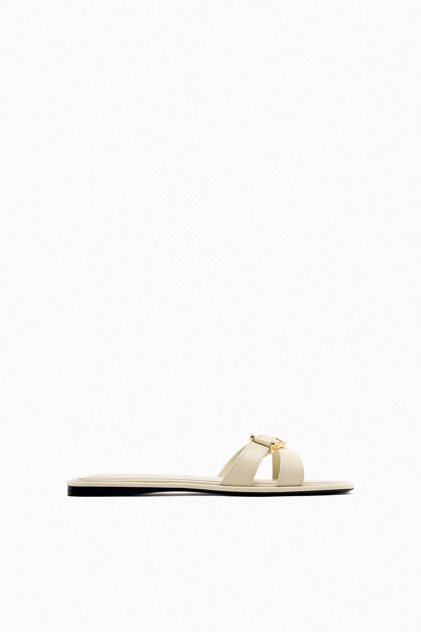 Zara buckled leather flat sandals Outlet