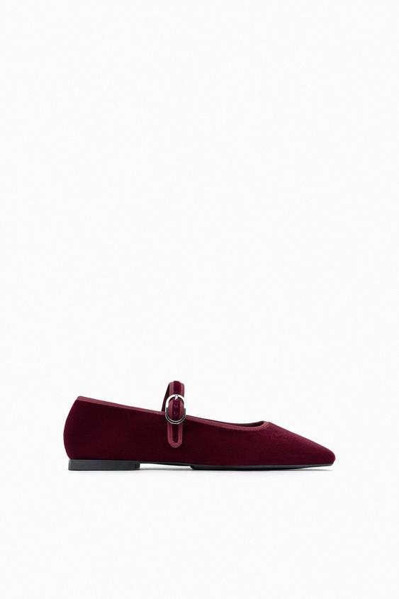 red velvet flat shoes