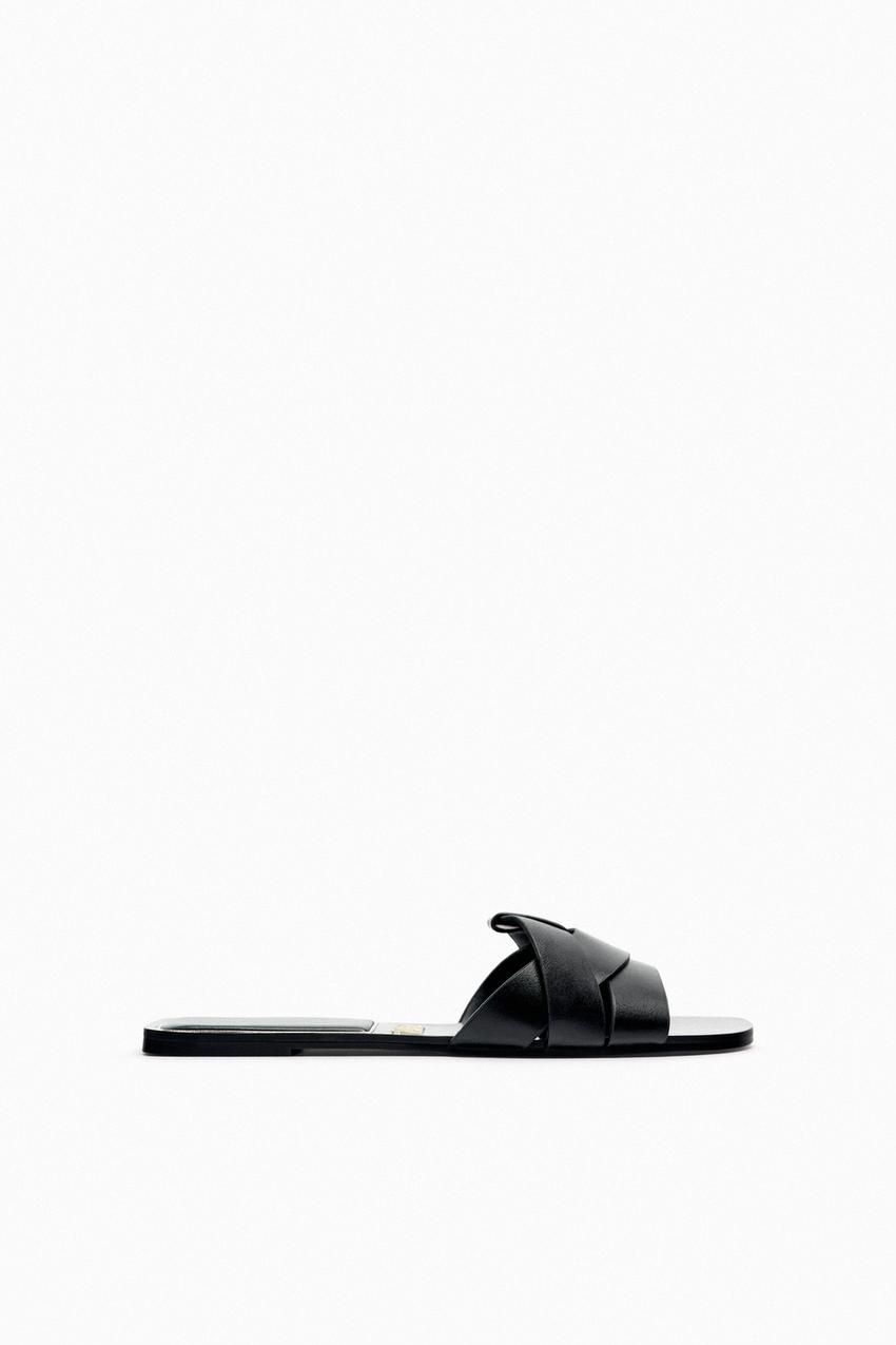 Black flat sandals zara Clearance
