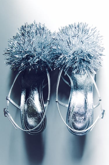 Image 0 of METALLIC SANDALS WITH POMPOM from Zara