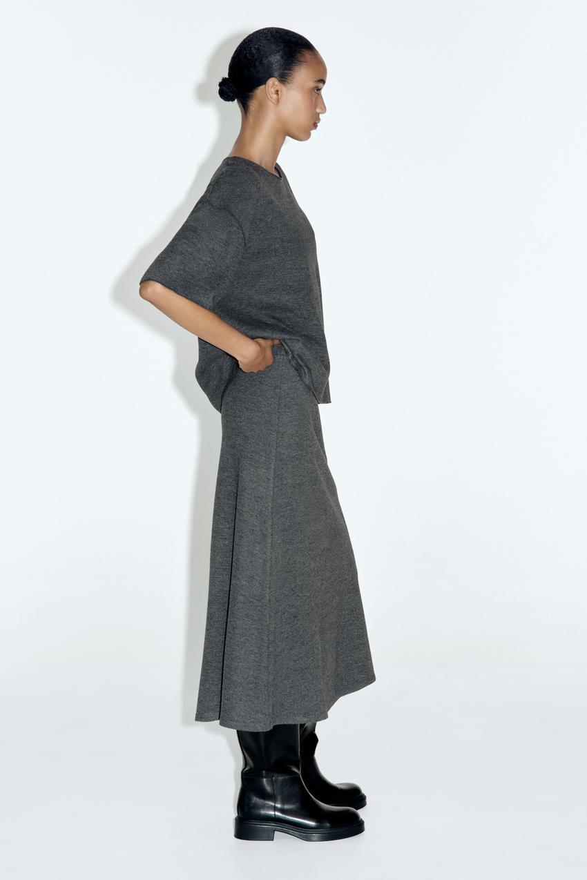 COMPLETO FELPA E GONNA MIDI Grigio m lange ZARA Italia Italy