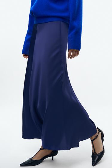 SATÉNOVÁ MIDI SUKNĚ ZW COLLECTION - Inkoustová modrá od Zara - Obrázek 3