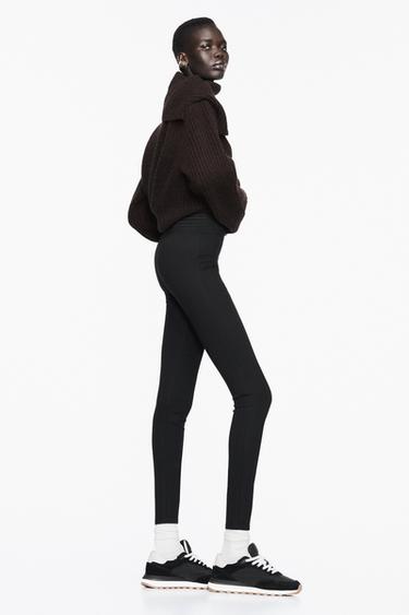 Zara WIDE ELASTIC WAIST LEGGINGS - Black