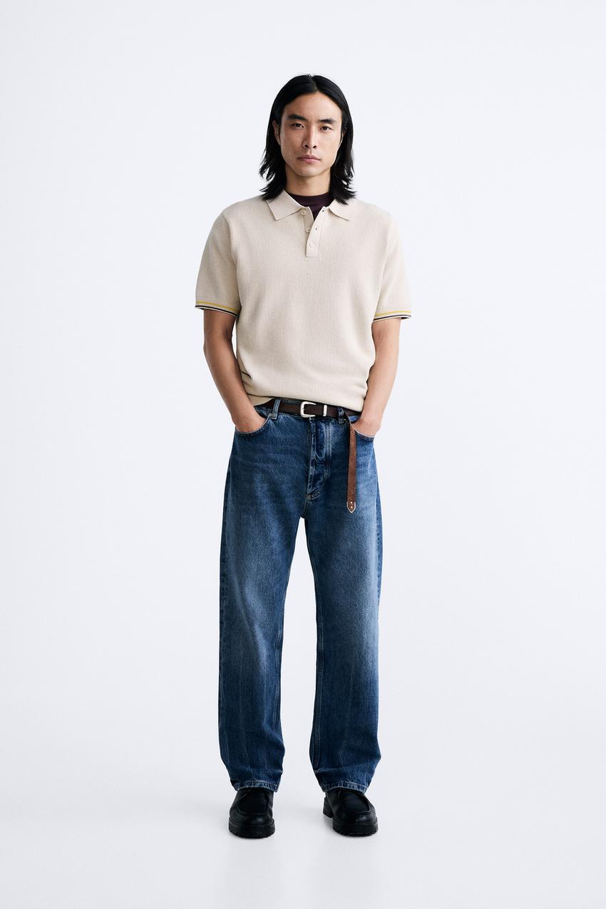 CONTRAST KNIT POLO SHIRT Sand ZARA India