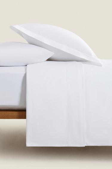 PERCALE COTTON FLAT SHEET (200 THREAD COUNT) - White by Zara - Image 4