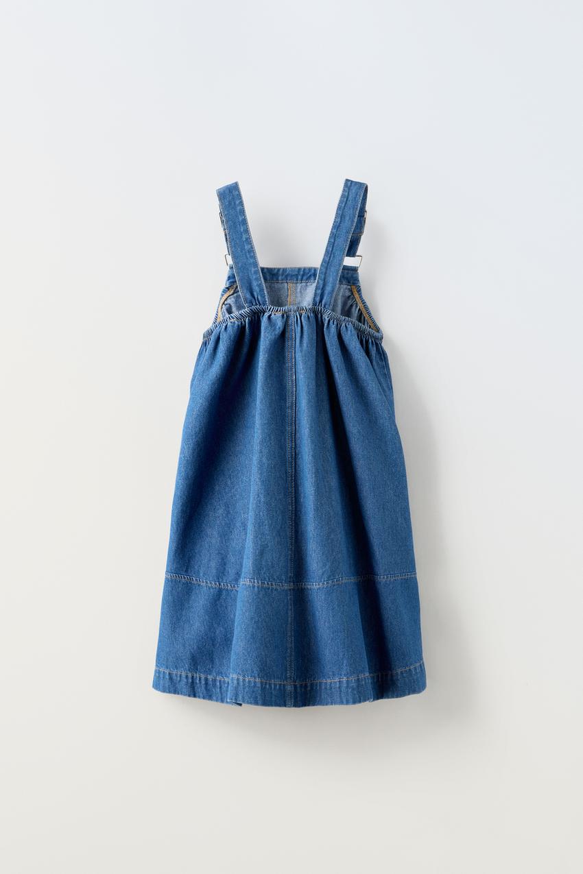 DENIM PINAFORE DRESS WITH POCKETS Blue ZARA New Zealand
