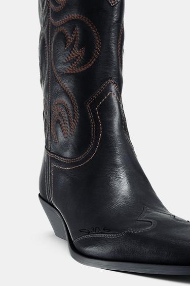BOTTES COW-BOY EN CUIR BRODÉ - Noir de Zara - Image 7