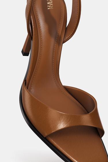 PATENT-FINISH HIGH-HEEL SANDALS - Brown by Zara