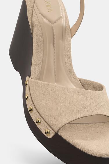 SPLIT SUEDE STUDDED SANDALS - Sand Brown by Zara