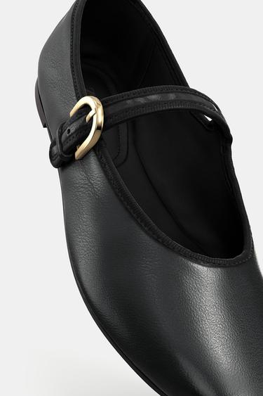 FLAT LEATHER BALLERINAS - Black by Zara - Image 5