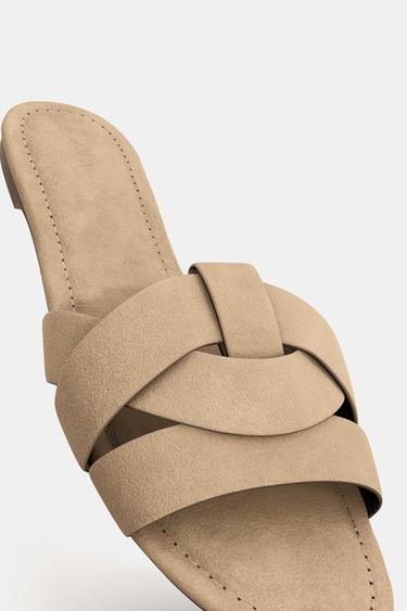 CROSSOVER SPLIT SUEDE FLAT SANDALS - Brown by Zara - Image 6