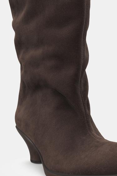 SPLIT SUEDE KITTEN HEEL BOOTS - Brown by Zara - Image 6