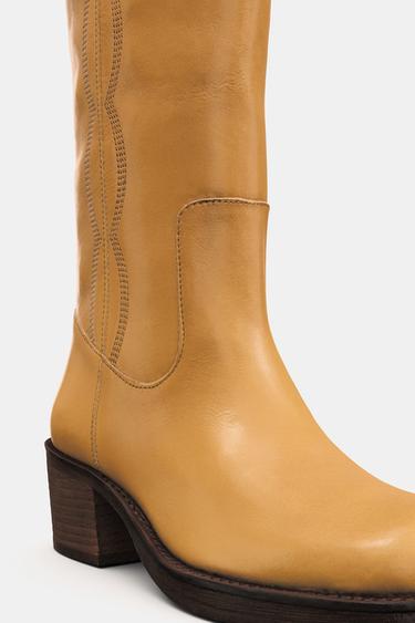 LEATHER TOPSTITCHED BOOTS - Dark tan by Zara - Image 7