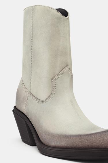 LEATHER COWBOY ANKLE BOOTS - white by Zara - Image 7
