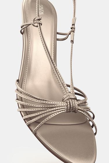 LEATHER KNOTTED STRAPPY SANDALS - Bronze by Zara - Image 6