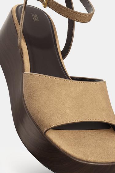 SPLIT SUEDE PLATFORM SANDALS - Dark tan by Zara - Image 6