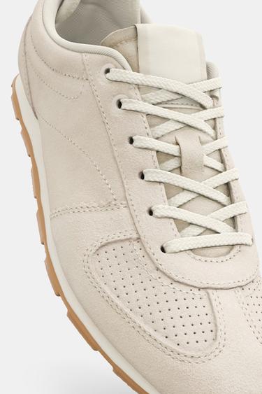 SPLIT SUEDE RUNNING TRAINERS - Ecru White by Zara - Image 5