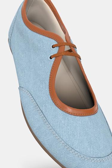 BAILARINA EFECTO DENIM LAZO - Azul Vaquero de Zara