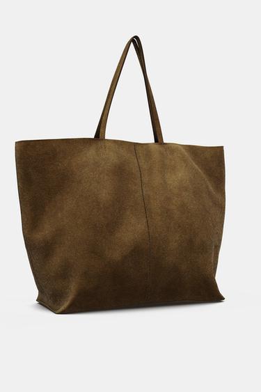 MAXI SHOPPER EN CROÛTE DE CUIR - Vert kaki de Zara