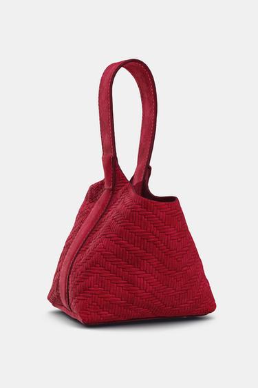 BRAIDED SUEDE MINI BUCKET BAG - Red by Zara - Image 3