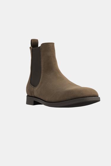 Zara LEATHER CHELSEA BOOTS - Taupe Gray - Image 0