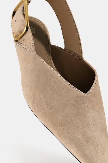 SPLIT SUEDE SLINGBACK SHOES WITH BUCKLE - Beige by Zara