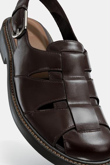 LEATHER SLINGBACK CAGE SANDALS - Chocolate Brown by Zara - Image 6