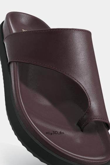 Zara FLAT LEATHER SANDALS - Burgundy Red - Image 0
