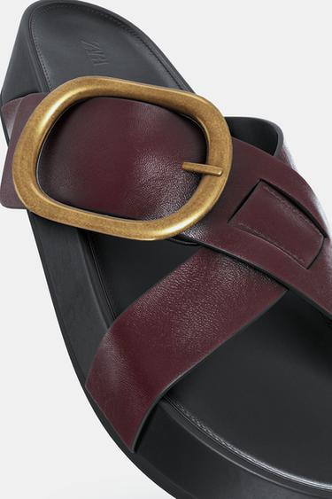 SANDALES EN CUIR À BOUCLE - Bordeaux de Zara - Image 1