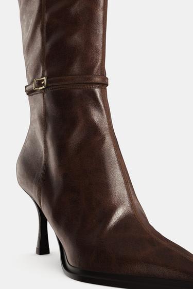 STILETTO HEEL BOOTS - Chocolate Brown by Zara - Image 6