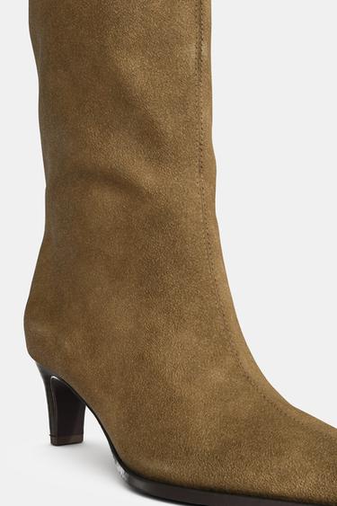 SPLIT SUEDE KITTEN HEEL BOOTS - Brown by Zara - Image 5
