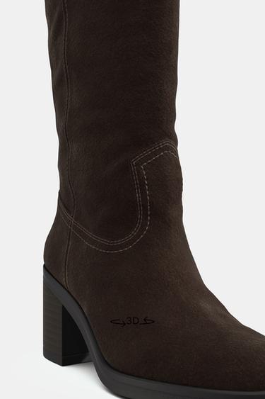 BOTTES À TALONS EN DAIM - Marron de Zara - Image 6