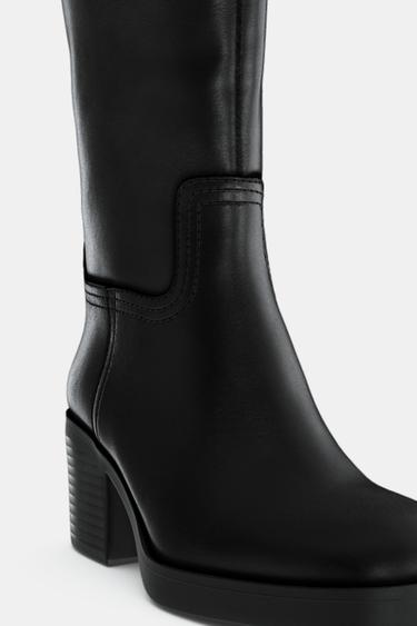 BOTTES À TIGE HAUTE EN CUIR - Noir de Zara - Image 6