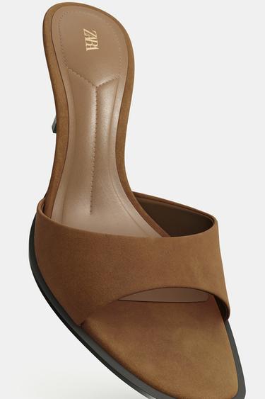SANDALES À TALONS EN CROÛTE DE CUIR - Marron de Zara - Image 5