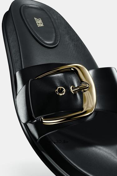 BUCKLED FLAT SANDALS - Black by Zara - Image 1