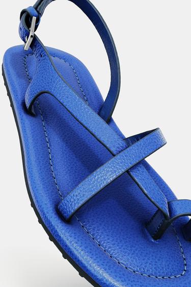 LEATHER STRAPPY SANDALS - Blue by Zara - Image 7