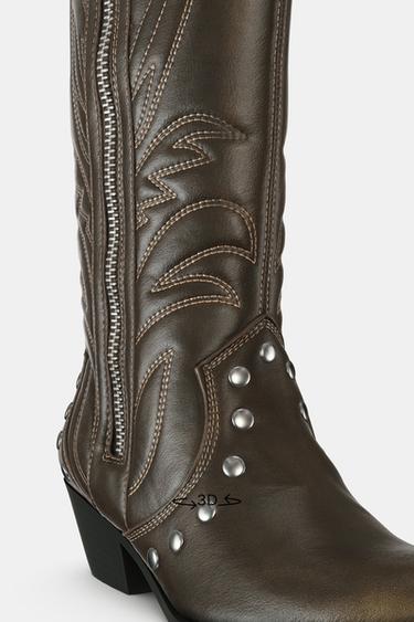 BOTTES COW-BOY À CLOUS - Marron de Zara - Image 6