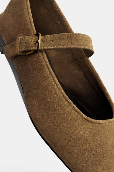 BALLERINES EN CROÛTE DE CUIR - Marron foncé de Zara - Image 5