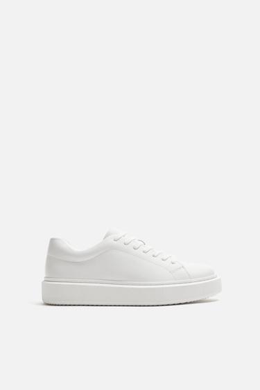 BASKET EN CUIR À SEMELLE ÉPAISSE - Blanc de Zara - Image 3