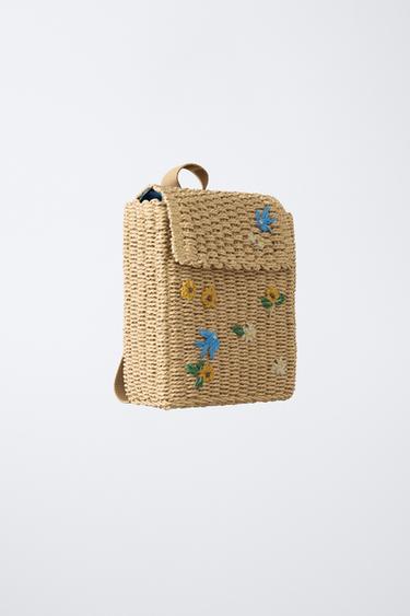 FLORAL RAFFIA BACKPACK - Camel Brown by Zara - Image 5