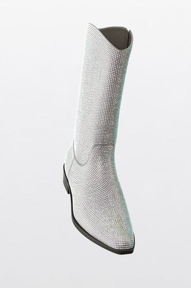 COWBOY BOOTS WITH GLITTER - Silver by Zara - Image 1