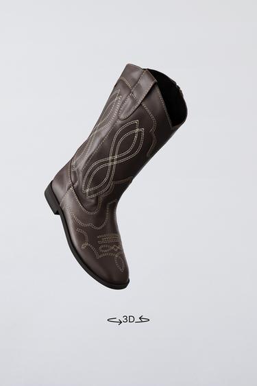 BOTTES COW-BOY EN CUIR - Marron de Zara - Image 1