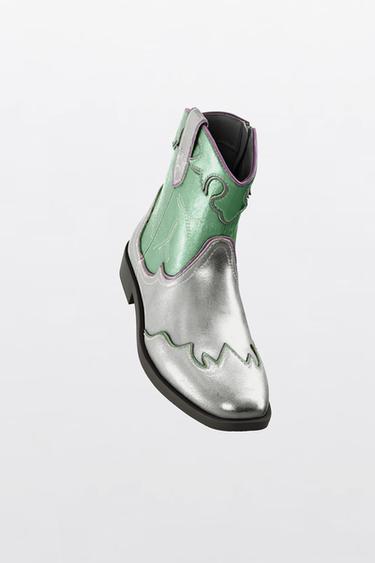 METALLIC COWBOY ANKLE BOOTS - Silver by Zara - Image 1