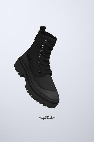 WOVEN ANKLE BOOTS WITH LACES - Black by Zara - Image 1