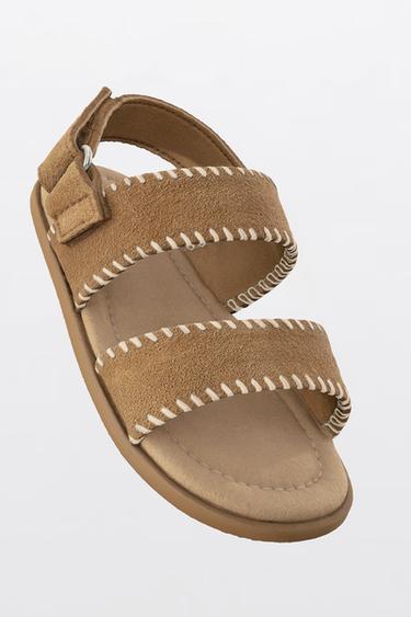LEATHER BAREFOOT SANDALS - Brown by Zara - Image 1