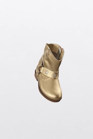 METALLIC LEATHER BOOTS - Gold by Zara - Image 1