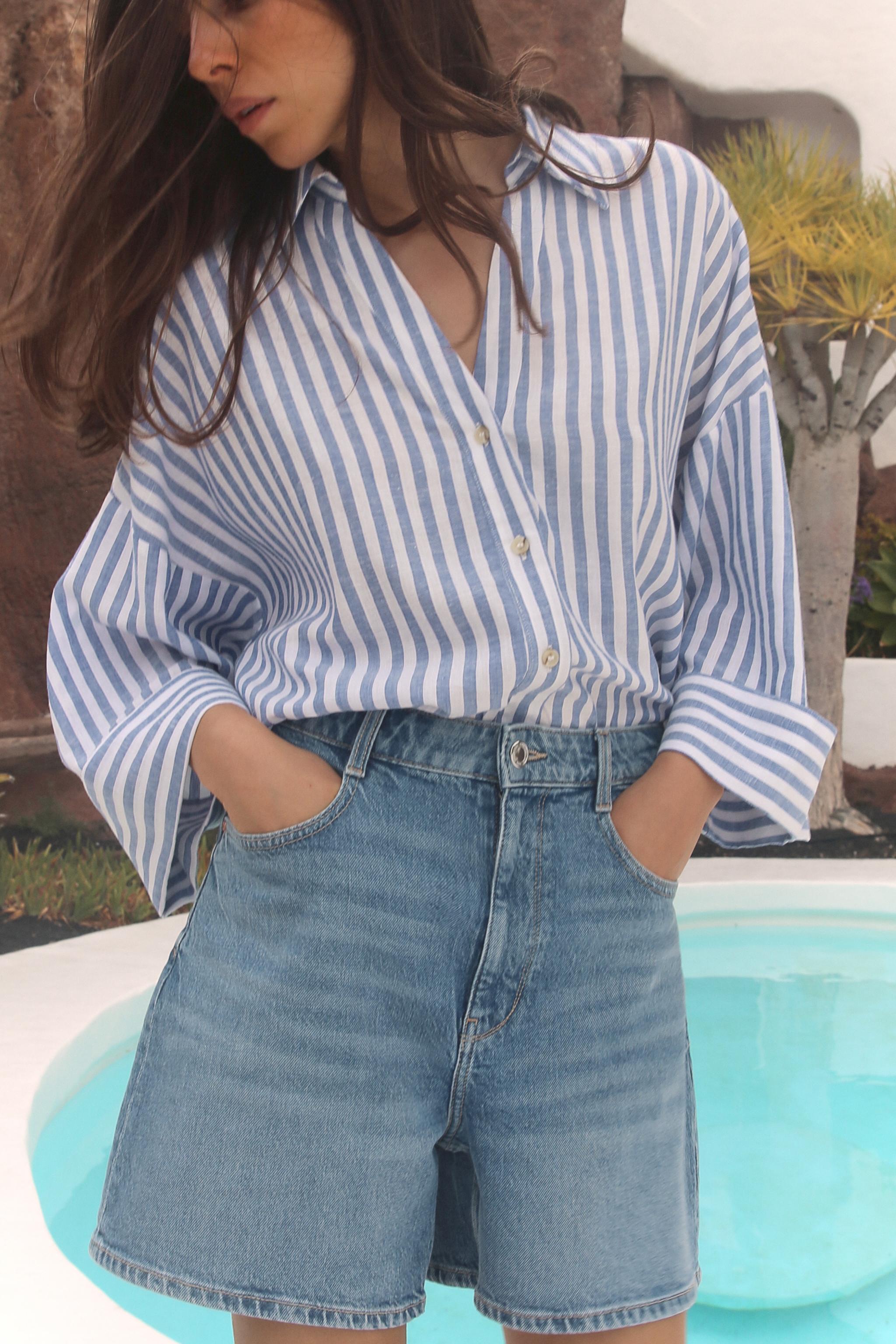 WIDE-SLEEVE LINEN BLEND SHIRT