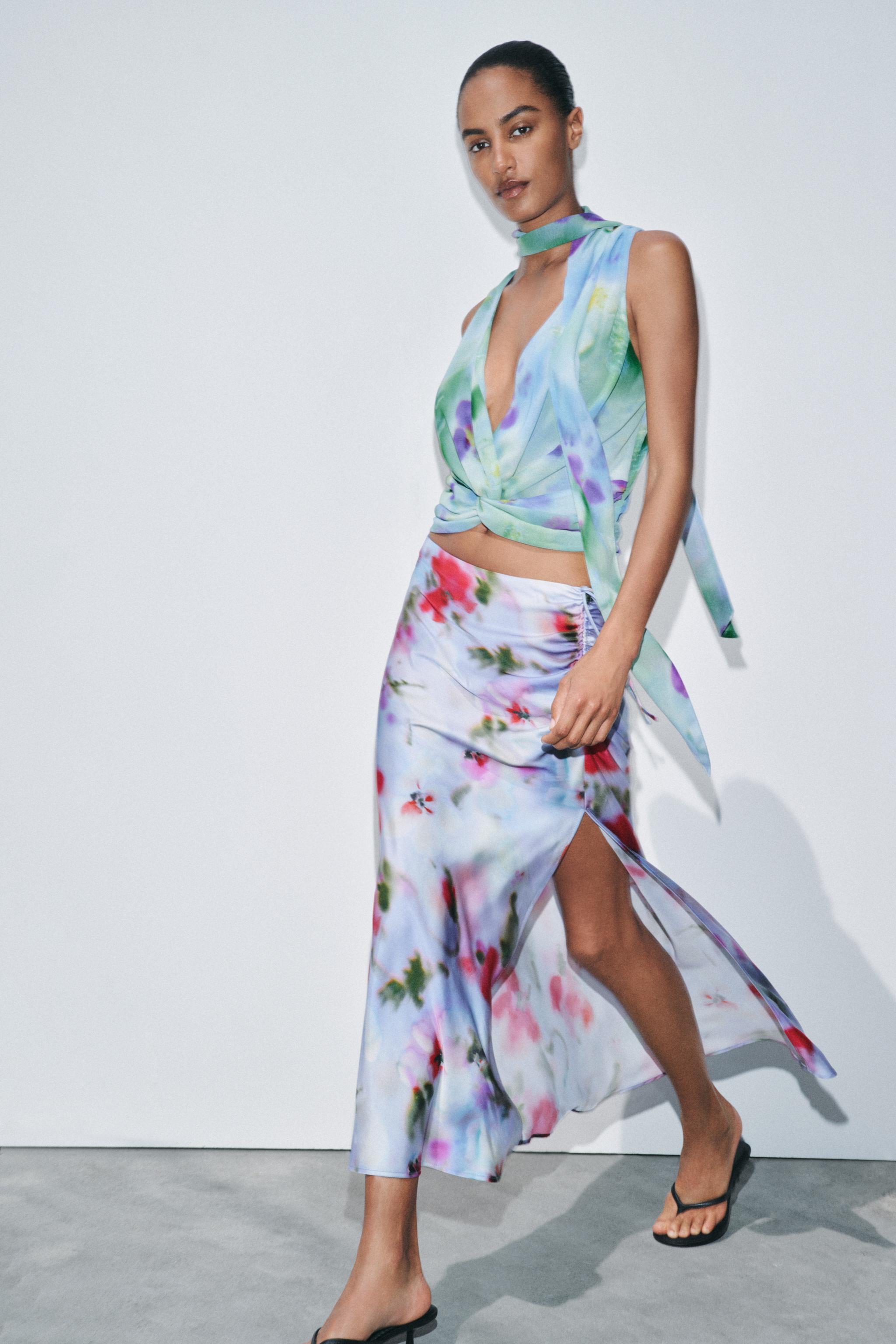 PRINTED SATIN MIDI SKIRT